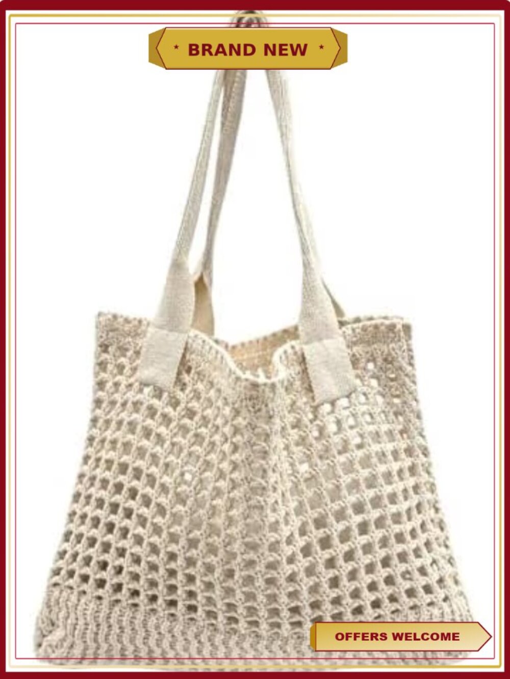 Crochet Knit Hollow Tote Bag Beach Travel Everyday Handbag